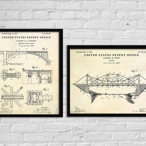 Bridge Patent Wall Art, Blueprint Poster, Man Cave Decor, Gift for Engineers, Set Of 2 Prints