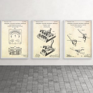 Electrician Gift: Electrical Tools Patent Wall Art, Powerline Technician Poster, Lineman Invention Electrical Engineer Decor Set Of 3 Prints