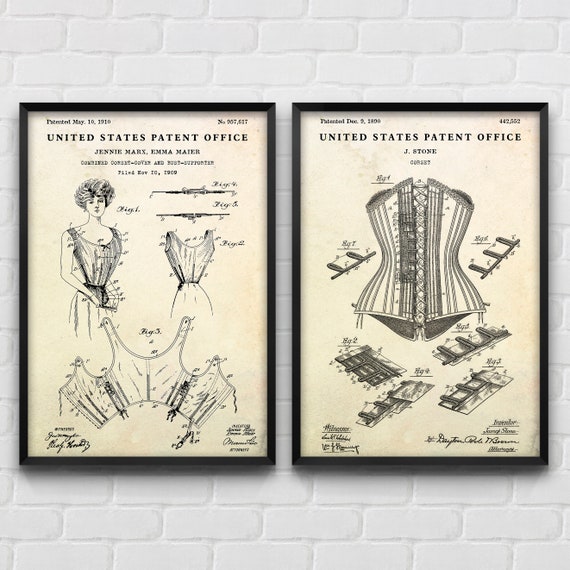 Lingerie Fashion Wall Art, Corset Patent Posters, Gift for Her, Sewing Room  Vintage Decor, Set of 2 Posters 