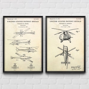 Helicopter Patent Wall Art, Aircraft Blueprint Poster, Pilot Gift, Aviation Vintage Decor, Set Of 2 Prints