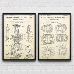May include: Two black and white patent drawings for nuclear fusion reactors. The first patent is for a reactor design by Charles E. Winters et al. and is dated 19 July 1960. The second patent is for a reactor design by Tien-Fang Yang and is dated 27 September 1988.