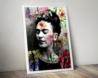 Frida Print, Mexican Artist Painting Vintage Wall Art Poster, Wrapped Canvas Ready to Hang