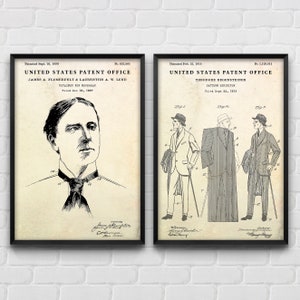 Men&#39;s Fashion Patent Wall Art, Inventions Blueprint Posters, Fashion Designer Gift, Man Cave Vintage Decor, Set Of 2 Prints