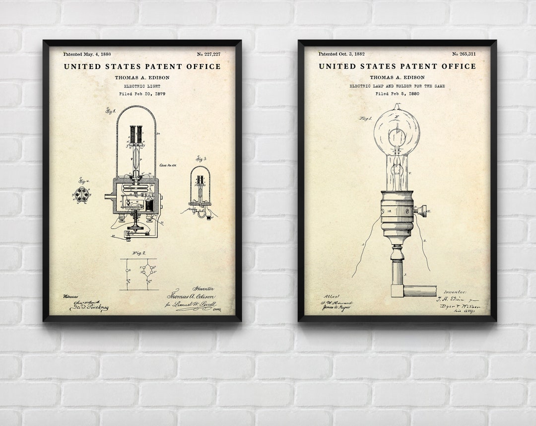 First Incandescent Light Bulb Patent Posters, Filament Lamp Inventions
