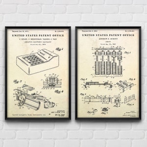 Computing Vintage Devices: Calculator & Abacus Patent Posters, Blueprint Wall Art, Accountant Gift, Accounting Office Decor, Set Of 2 Prints