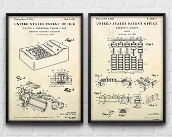 Computing Vintage Devices: Calculator & Abacus Patent Posters, Blueprint Wall Art, Accountant Gift, Accounting Office Decor, Set Of 2 Prints