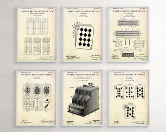 Gambling Wall Art: Vintage Patent Prints, Bridge Game Night Gift, Casino, Man Cave Decor, Set Of 6 Blueprint Posters