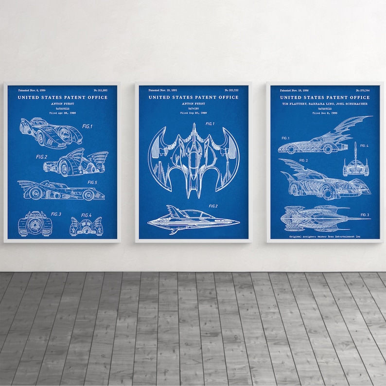 Superhero Bat Vehicles Evolution Patent Wall Art, Batwing Gift, Comics ...