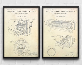 Kessel Patentdruck, Heizung Erfindungen, Geschenk Techniker, Industrie Wand Kunst, Vintage Haus Dekor, 2 Blueprint Poster Set