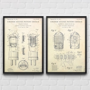Nixie Tube & Vacuum Tube Patent Posters, Inventions Blueprint, Steampunk Lamp Gift, Vintage Decor, Loft Wall Art, Set Of 2 Prints