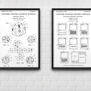 MTG Patent Art Prints: D20 Dice & Trading Card Game, Set of 2 White