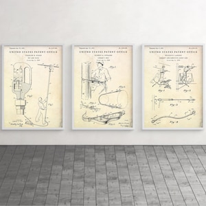 Lineman Wall Decor: Vintage Patent Art, Powerline Technician Poster, Electrician Gift, Inventions Blueprint, Set Of 3 Prints
