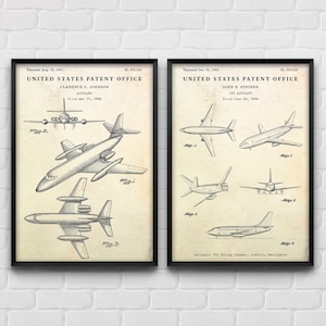 Jet Aircraft Patent Wall Art, Airplane Inventions Blueprint Poster, Aviation Decor, Pilot Gift, Set Of 2 Prints