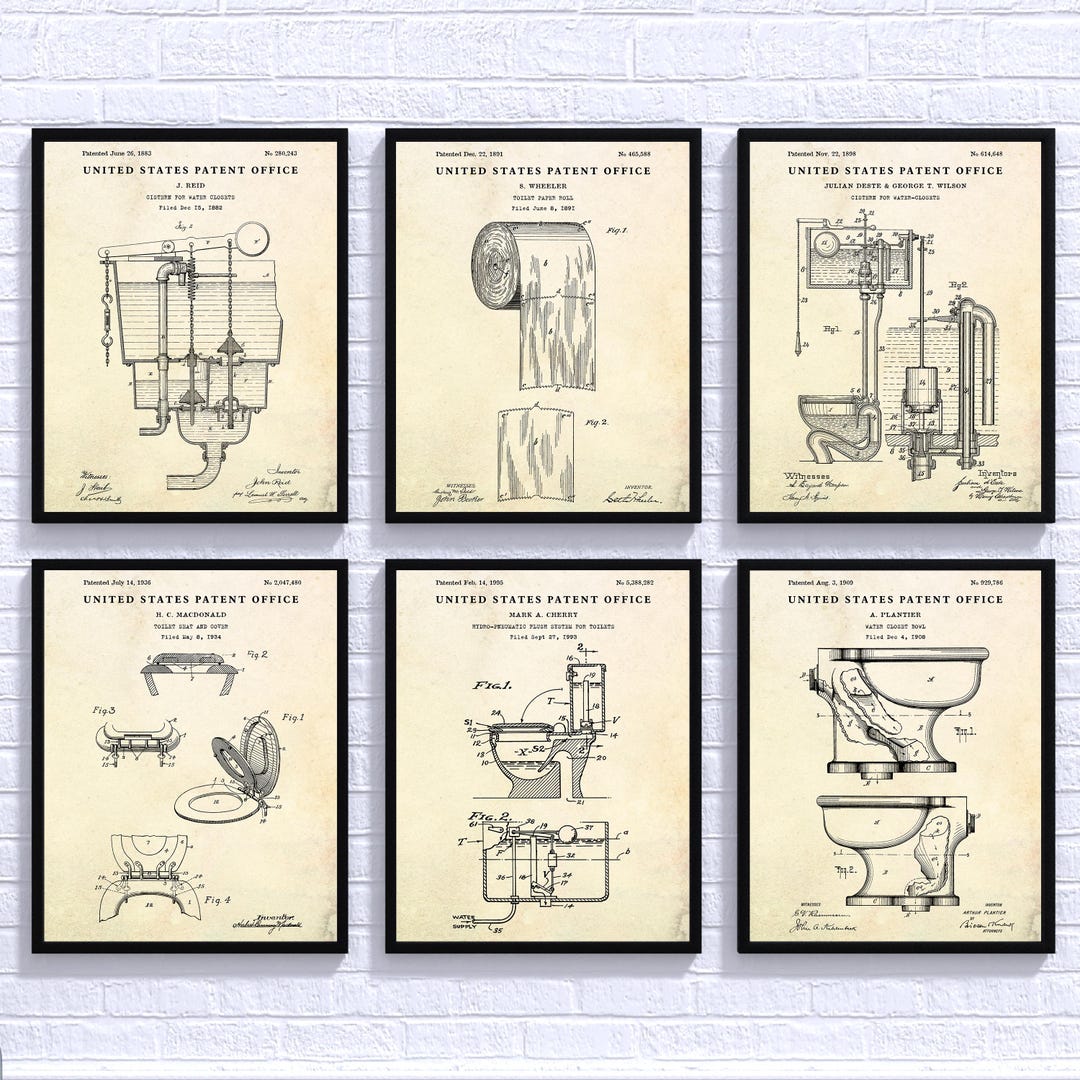 Toilet Wall Art, Bathroom Decor, Vintage Patent Posters, Lavatory WC ...