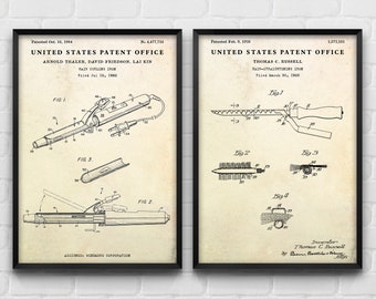 Hair Curling Iron Straightener Patent Prints, Barbershop Decor, Salon Wall Art (Set of 2)