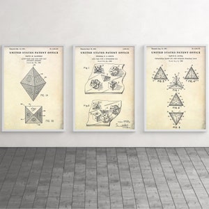 DnD Dice Vintage Wall Art, Board Games Poster, Geeky Gift, RPG Die Patent Artwork, Nerd Decor, Set Of 3 Prints