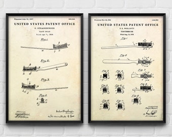 Toothbrush Patent Wall Art, Dental Hygiene Inventions, Dentist Gift, Blueprint Poster, Bathroom Decor