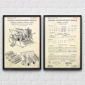 Encryption Machine & Morse Code Patent Art, Cryptographic Inventions Blueprint Poster, Steampunk Vintage Decor, Set Of 2 Prints