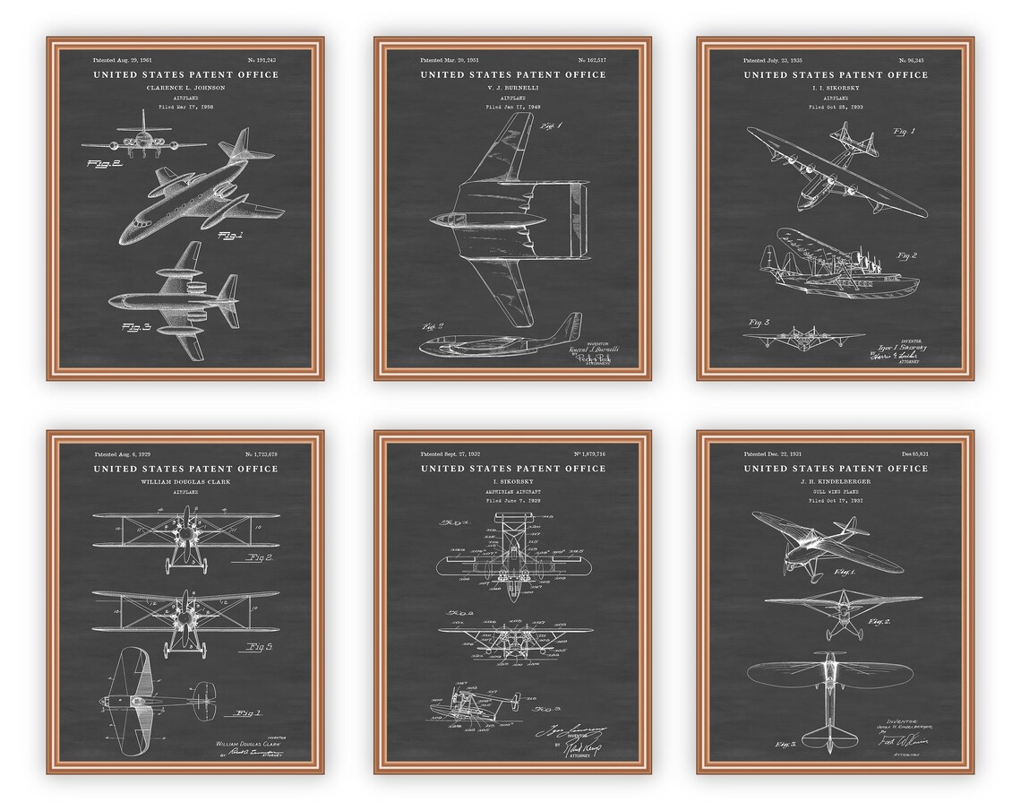 Aircraft Blueprint Wall Art, Aviation Decor, Vintage Airplane Patent ...