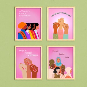 Feminist Wall Art: Feminism Quote, The Future Is Female Gift Poster, Girls Power Gift, Woman Strong, Set Of 4 Prints