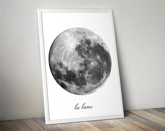 La Lune Print, Full Moon Wall Art, Space Photography Poster, Lunar Astronomy Gift, Scandinavian Decor