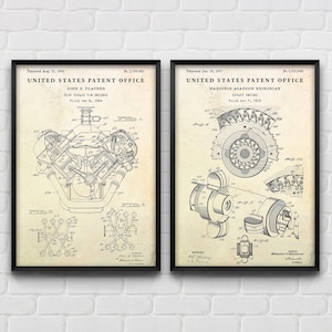 Wankelmotor & V8 Motor Patent Wandkunst, Blueprint Poster, Automobil, Autowerkstatt, Garagendekor, Mechaniker Geschenk, 2er-Set Drucke