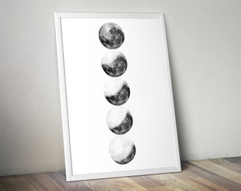 Lámina decorativa de las fases lunares para pared, póster de las fases de la luna, decoración escandinava para el hogar.