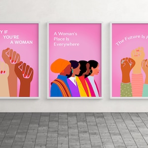 The Future Is Female, Empowered Woman Wall Art, Inspirational Feminist Quotes Poster, Feminism Decor, Set of 3 Prints