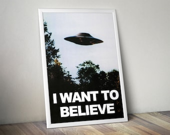 I Want To Believe, UFO Rare Poster, Vintage Sci-Fi Movie Print, Alien Wall Art, Retro Decor, Gift for Friends, Ready to Hang Canvas