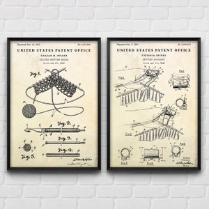 Stricken Patent Wandkunst, Handarbeit Erfindungen, Strick Blaupause Poster, Werkstatt Vintage Dekor, Nadelfrau, Strickerin Geschenk, 2er Set Drucke