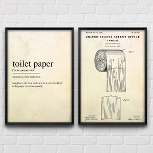 Carta igienica Wall Art: Definizione e poster di brevetti, arredamento minimalista vintage per il bagno, set di 2 stampe