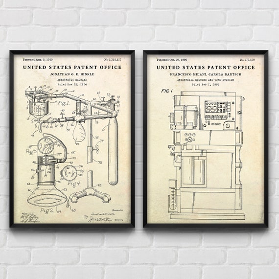 Anesthesia Machine Evolution Patent Wall Art, Anaesthetic Machine