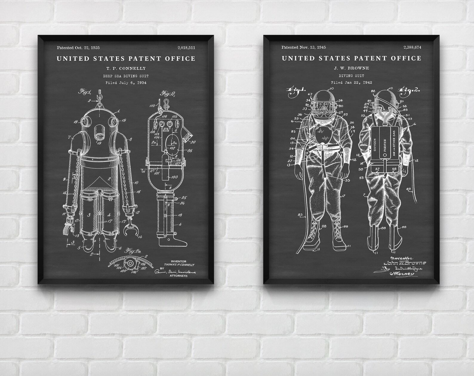 Diving Suit Patent Wall Art, Blueprint Poster, Diver Gift, Nautical ...
