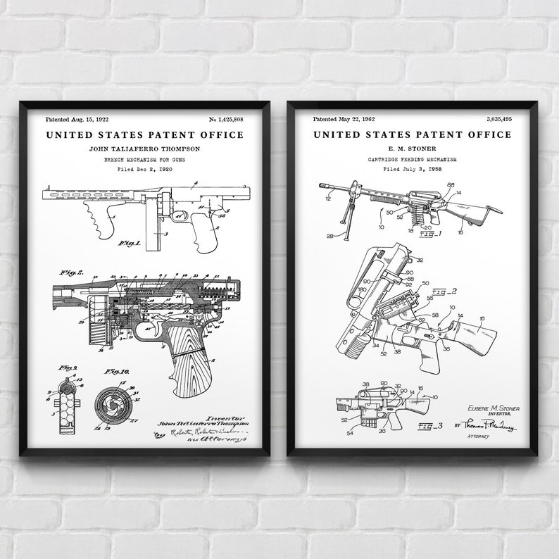 Machine Gun Layout Submachine Gun & Machine Gun Patent Wall Art, Man Cave Decor, Tommy Gun ...