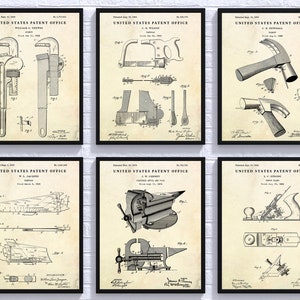 Carpenter, Plumber Wall Art: Hand Tools Patent Prints, Handyman Gift, Garage Man Cave Vintage Decor, Set Of 6 Blueprint Posters