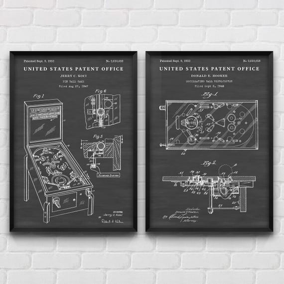 ピンボールマシン特許ウォールアート、アーケードゲームの発明設計図 