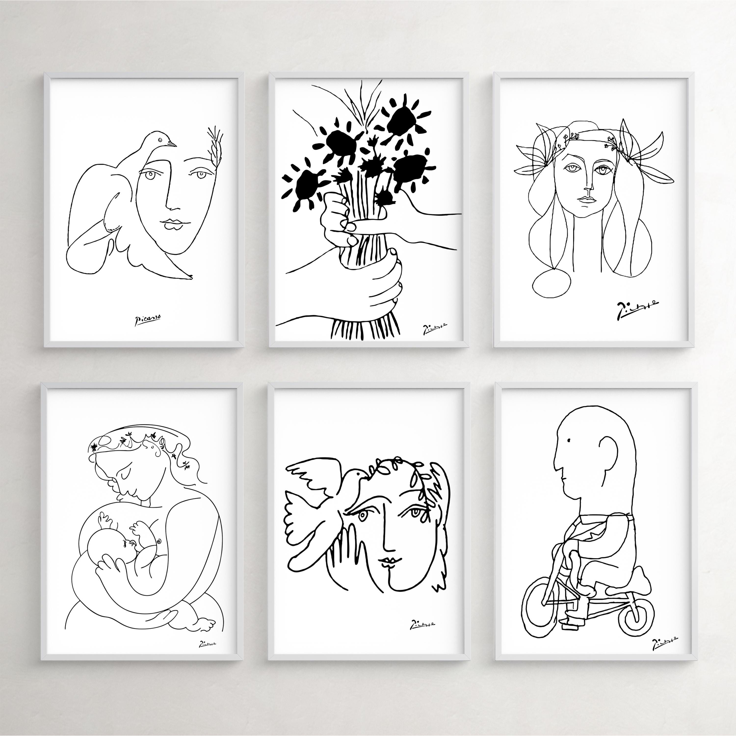 Pablo Picasso Line Art Sketches, Modern Wall Decor, Minimalist