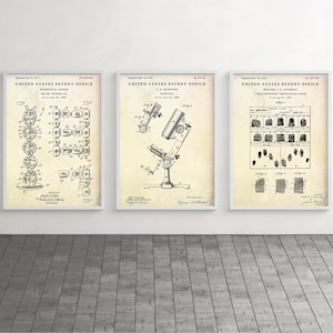 Dekoracja naukowa: DNA RNA, mikroskop i odciski palców Patent Art, prezent dla kryminologa, sztuka ścienna z planem wynalazków, zestaw 3 wydruków