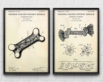 Dog Biscuit & Chew Toy Patent Art Prints, Vet Wall Decor, Set of 2 Posters
