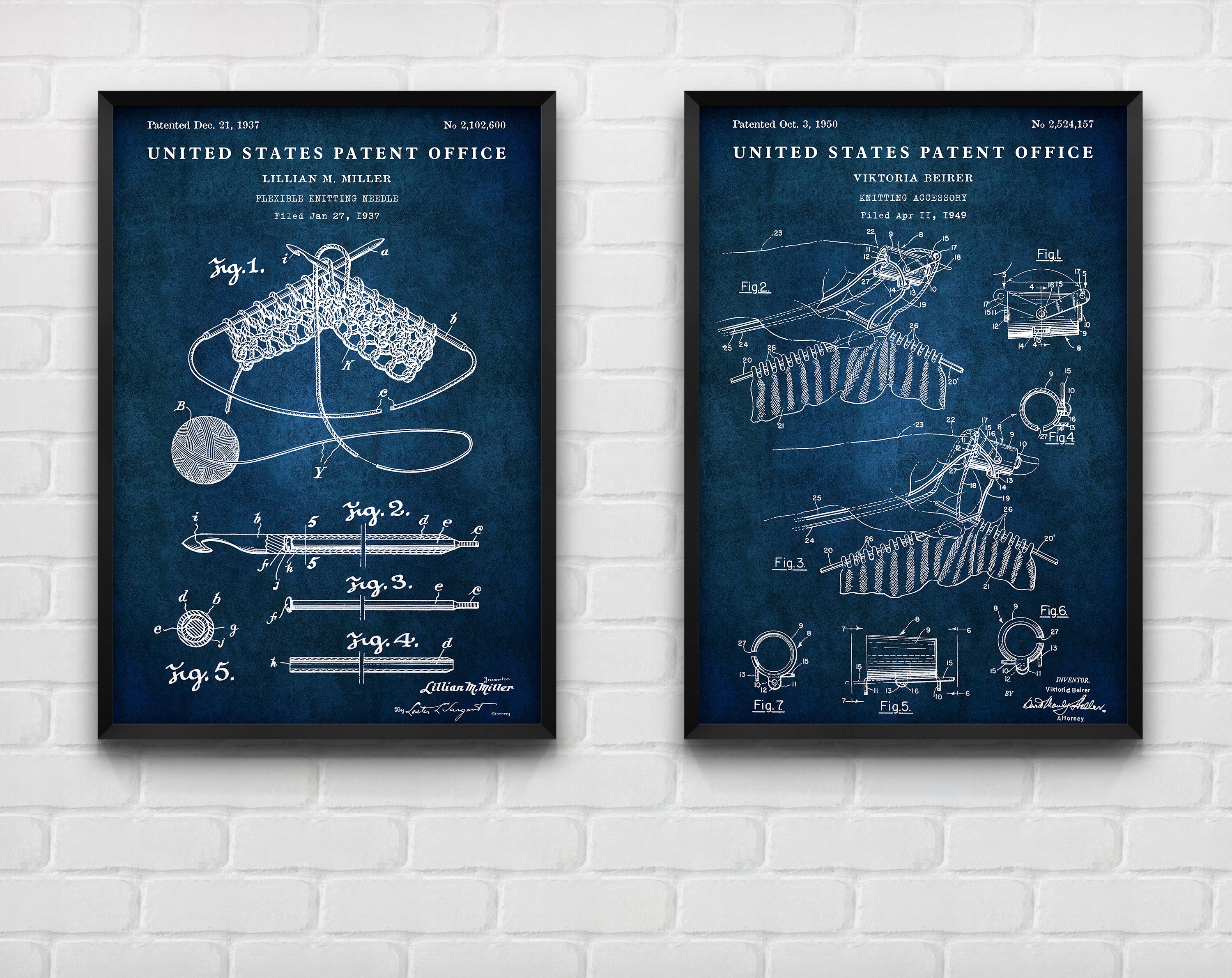 Knitting Patent Wall Art, Needlework Inventions, Knit Blueprint Poster ...