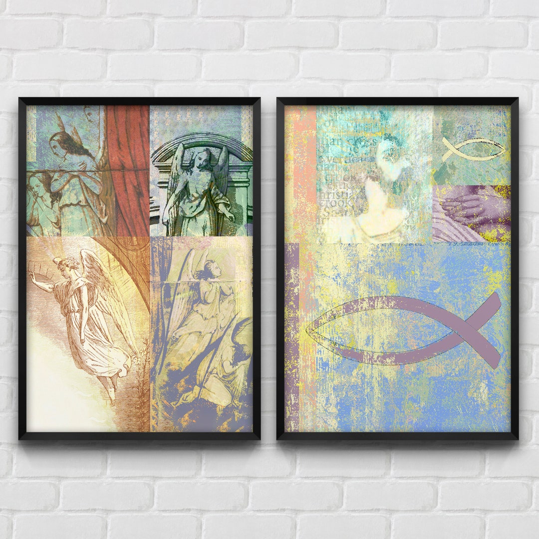 Symbols of Christianity, Angels Collage Wall Art, Christian Poster for ...