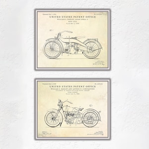 Motorcycle Patent Wall Art, Motorbike Invention Blueprint Poster, Garage Bike Vintage Decor, Biker Gift, Set Of 2 Prints