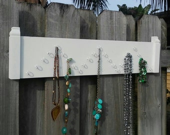 White Wall Mounted Necklace Organizer – Handmade Jewelry Holder
