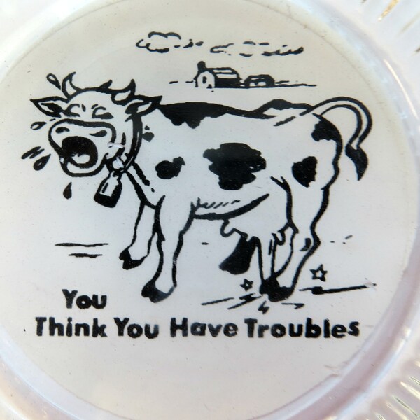Ashtray Vintage Clear Glass 5 Inch Diameter Crying Cow