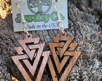 Wood Jewelry, Interlocking Triangles wooden earrings, Natural Wood Jewelry, Trendy, Geometric, Fashion Accessory,Sustainable wood,