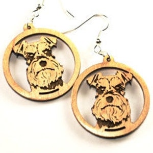 Schnauzer,  Schnauzer earrings made from reclaimed wood.  Who can resist such an adorable face.