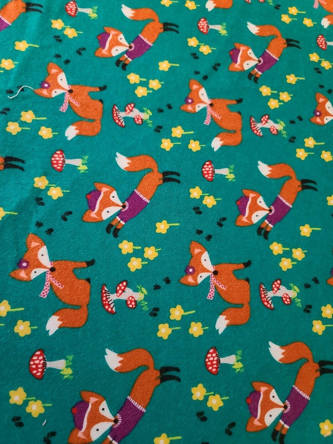 Michael Miller Lil Foxy Teal Animal Print Flannel Fabric Etsy