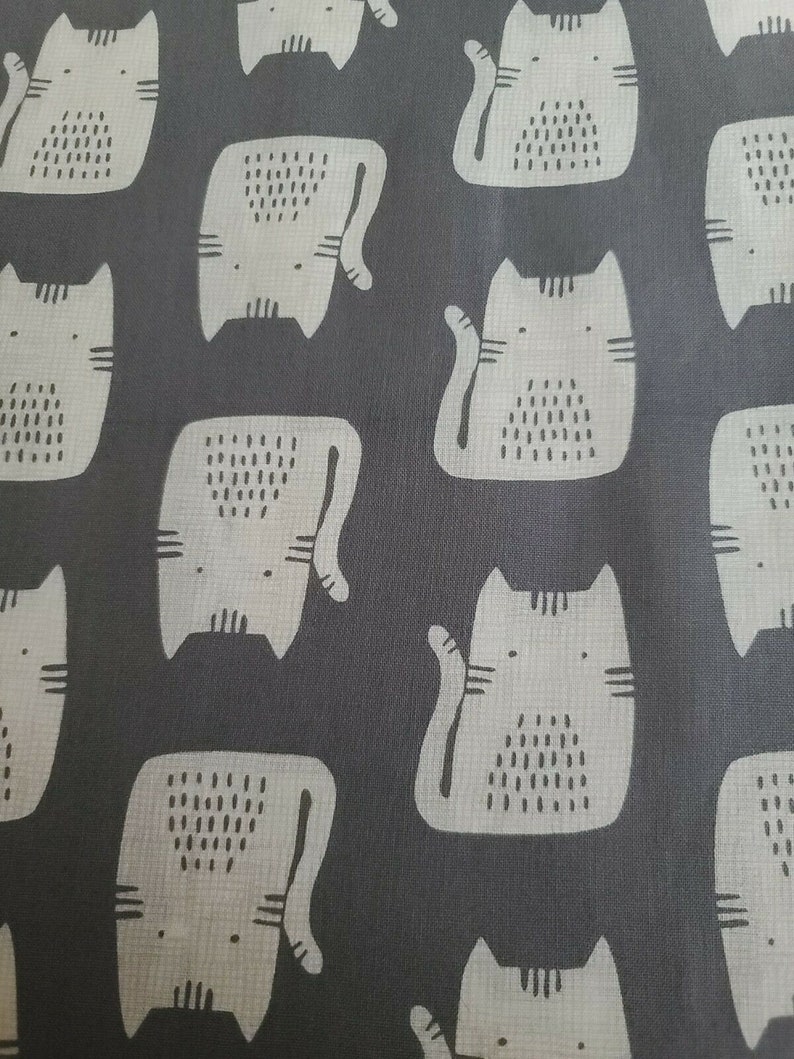 Cats Andover Gray Cotton Fabric Remnant 26 x 43