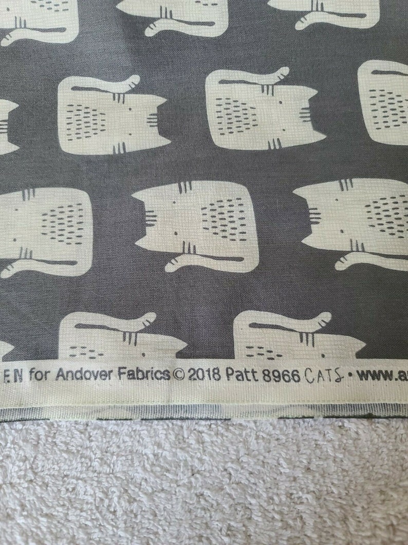 Cats Andover Gray Cotton Fabric Remnant 26 x 43