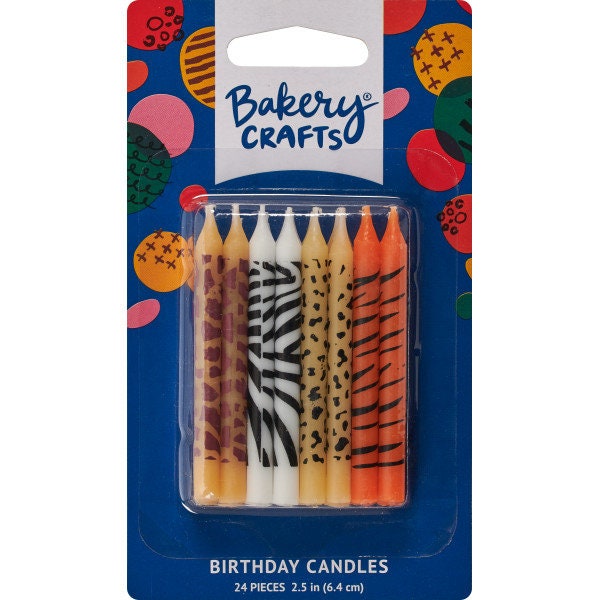 12 Animal Print Birthday Cake Candles Zoo Jungle Safari Toppers Party Supplies